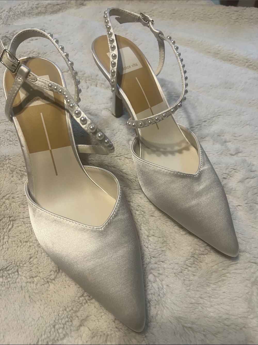 Dolce Vita Silver Pearl-Stud Slingback Pointed Heels